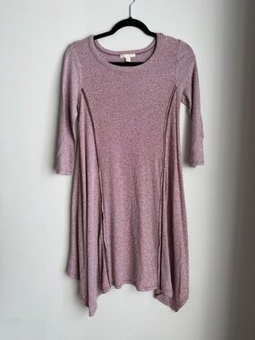 Dusty Rose Knit Swing Dress - 3/4 Sleeve